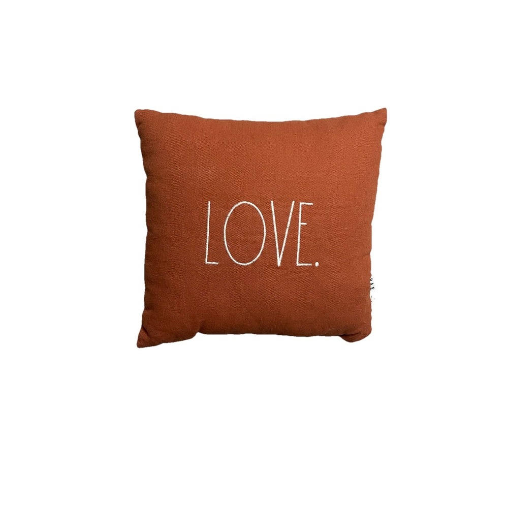 Rae Dunn "LOVE." Pillow Orange Pillow 9" x 9" Autumn Fall